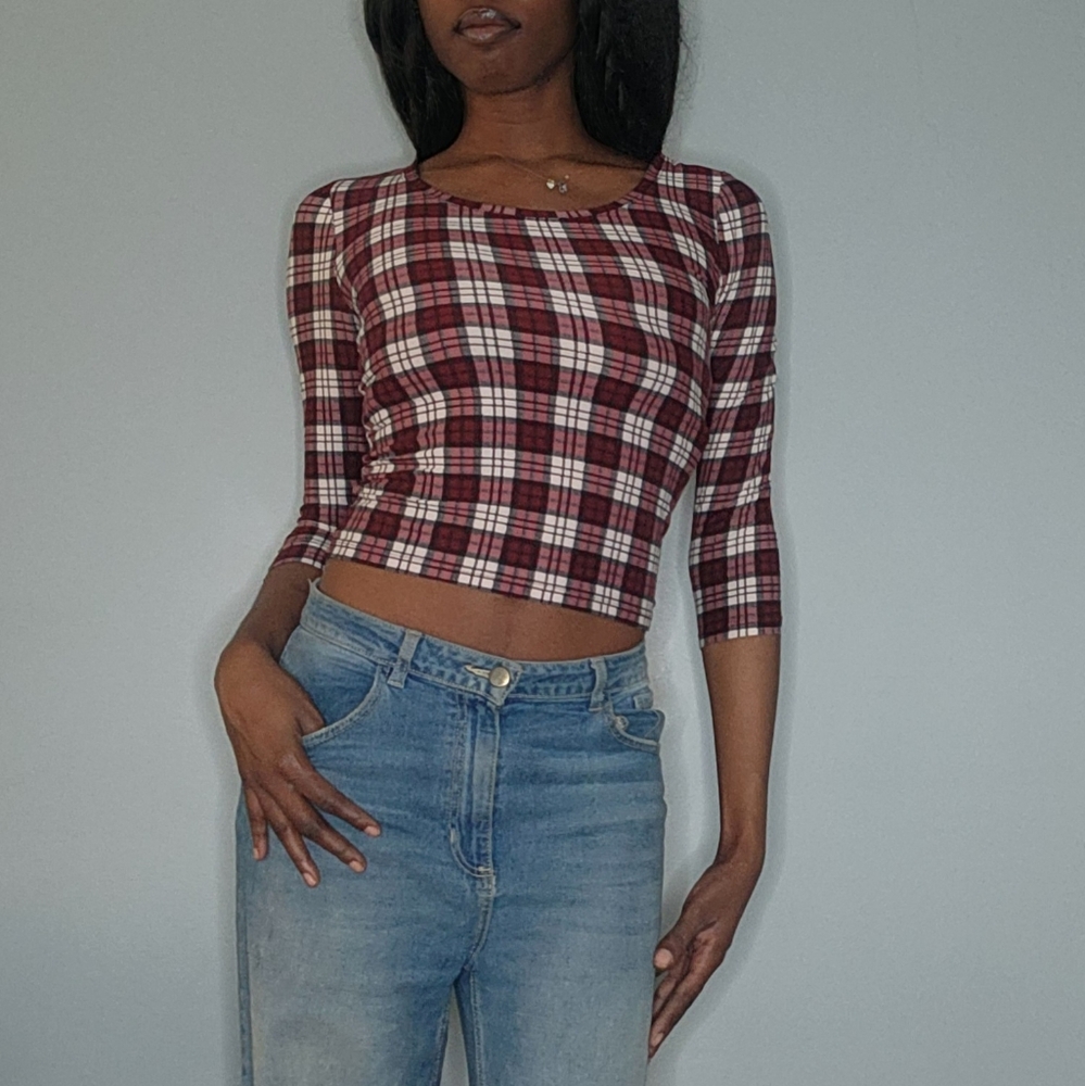 Plaid Red and White Women's Top